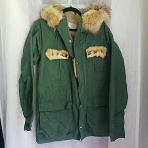 Vintage Sierra Designs 60/40 Mountain Parka Jacket Green Faux Fur Rain Size M